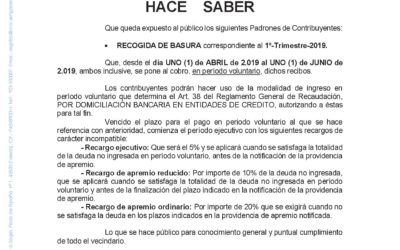 Recibo de basura – Primer trimestre 2019