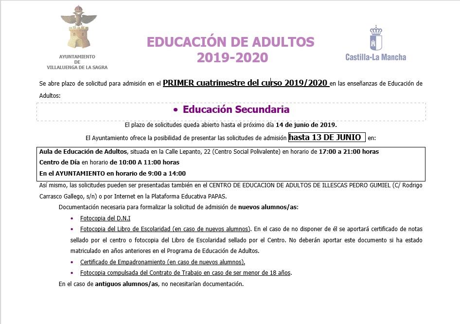 Educación de Adultos – curso 2019-2020