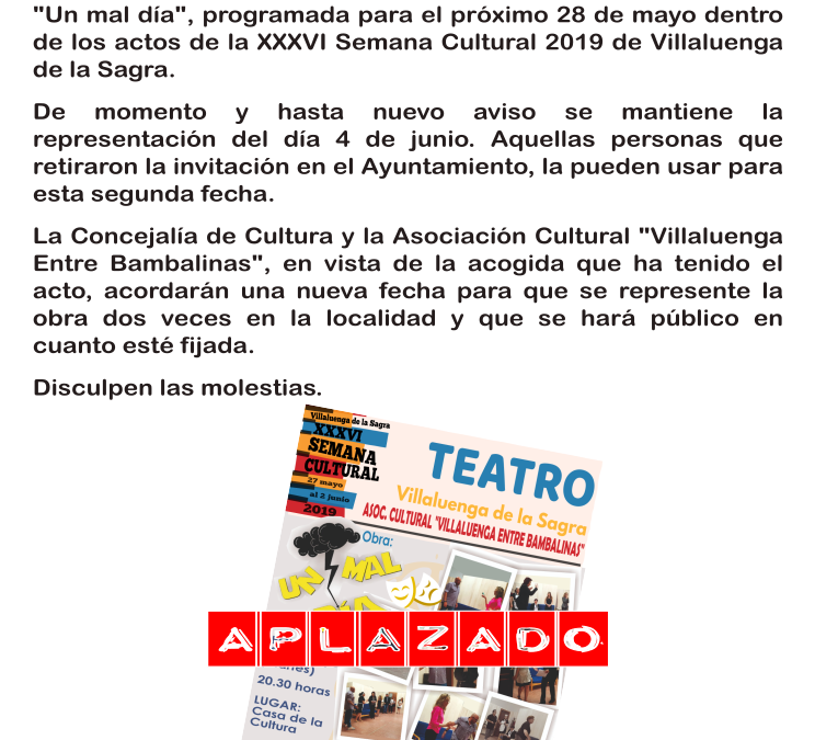 Acto suspendido en la XXXVI Semana Cultural 2019