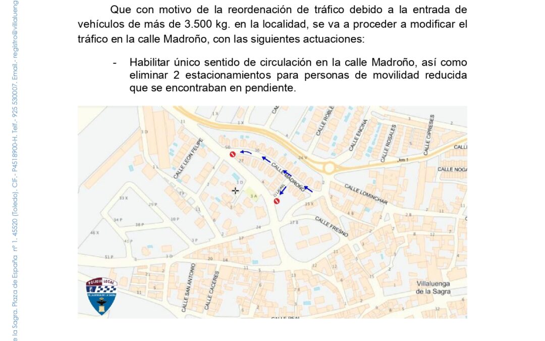 Cambio tráfico en calle Madroño
