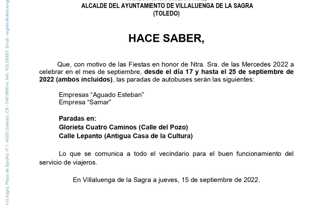 Desvío de autobuses – Fiestas Ntra. Sra. de las Mercedes