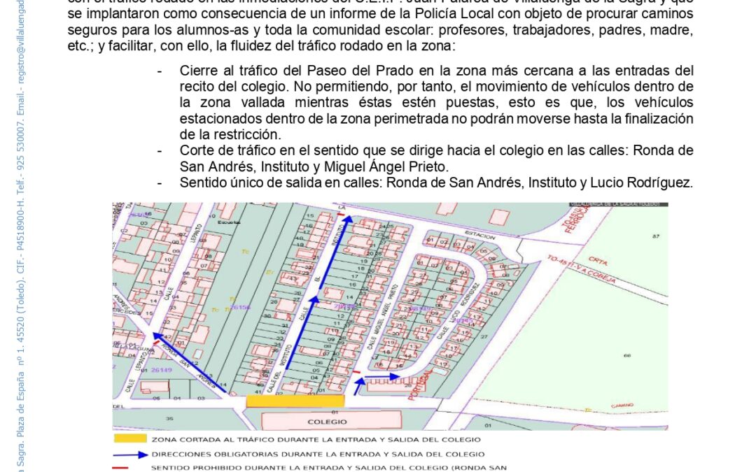 Bando – Información sobre medidas relacionadas con el tráfico durante entrada y salida al colegio