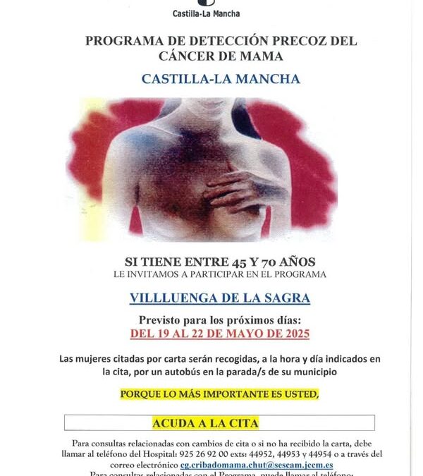 AVISO IMPORTANTE – RECOGIDA PARA EL PROGRAMA DE DETECCIÓN PRECOZ DEL CÁNCER DE MAMA