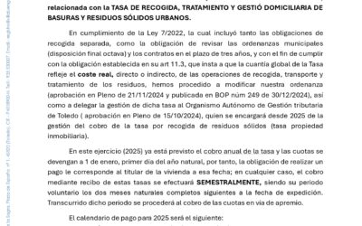 Aviso sobre la Tasa de Basura 2025