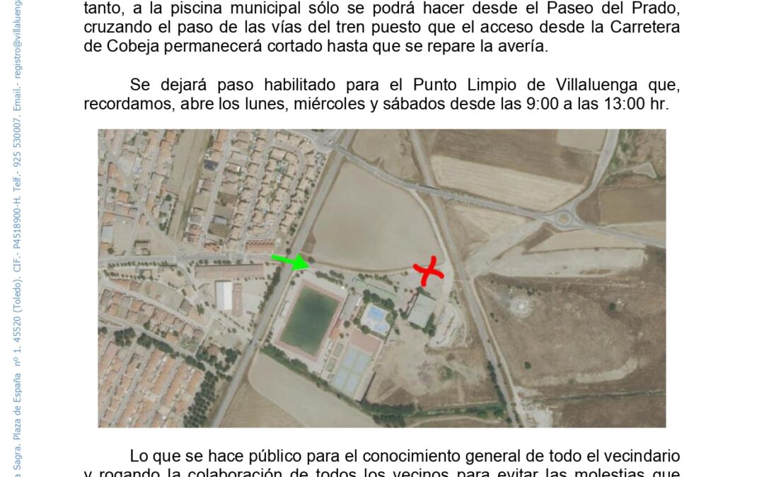 AVISO – ACCESO A LA PISCINA MUNICIPAL