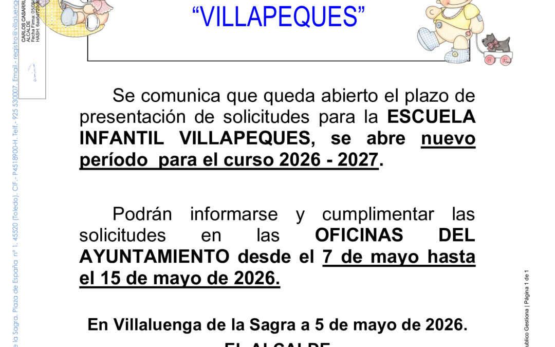 E.I.V. VILLAPEQUES – PLAZO DE INSCRIPCIÓN